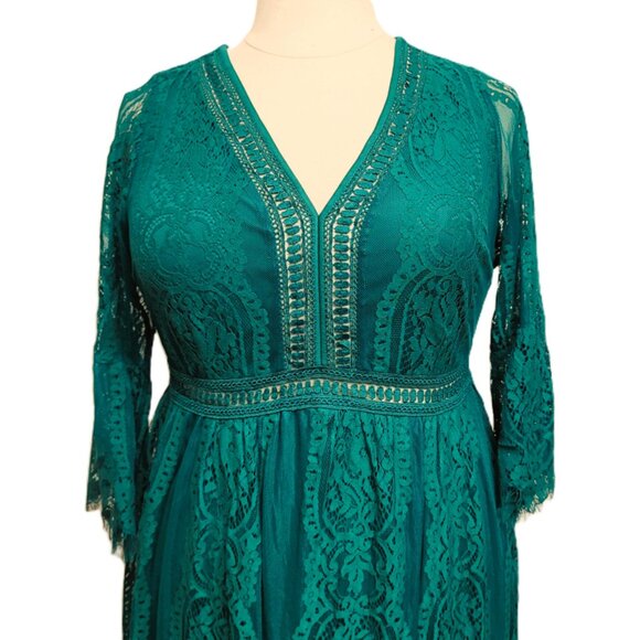 NWT Pinup Fashion Emerald Green Boho Lace V-Neck Maxi Dress 18W - Picture 7 of 14